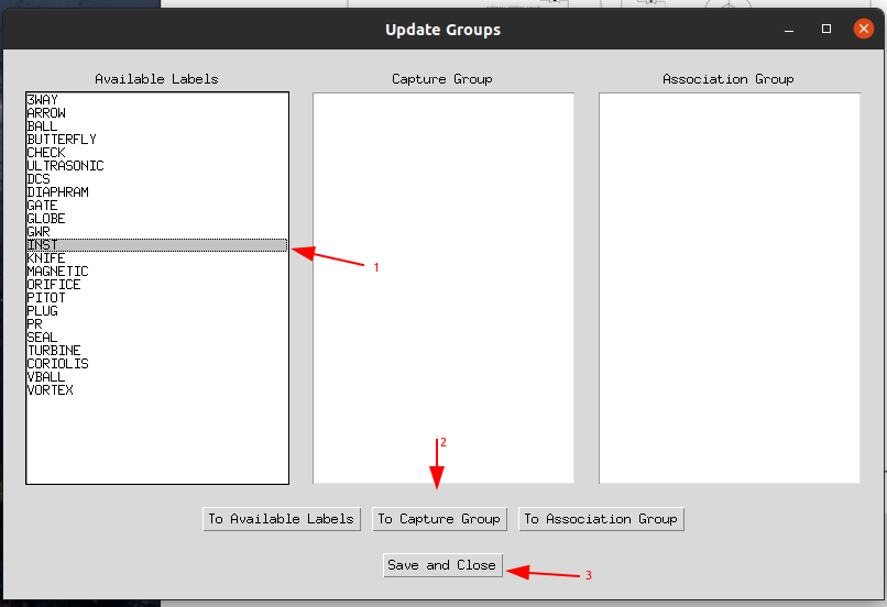 Update Groups dialog – configure capture and association groups