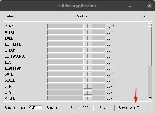 Slider Application – confidence threshold per label