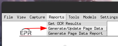Reports menu – Generate/Update Page Data